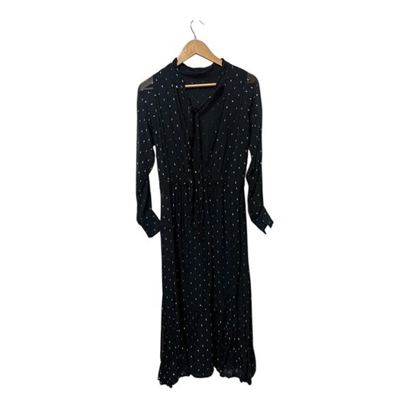 Ba&sh Romy Gathered Metallic Georgette Midi Dress Sz 3 US 8 - Picture 3 of 8